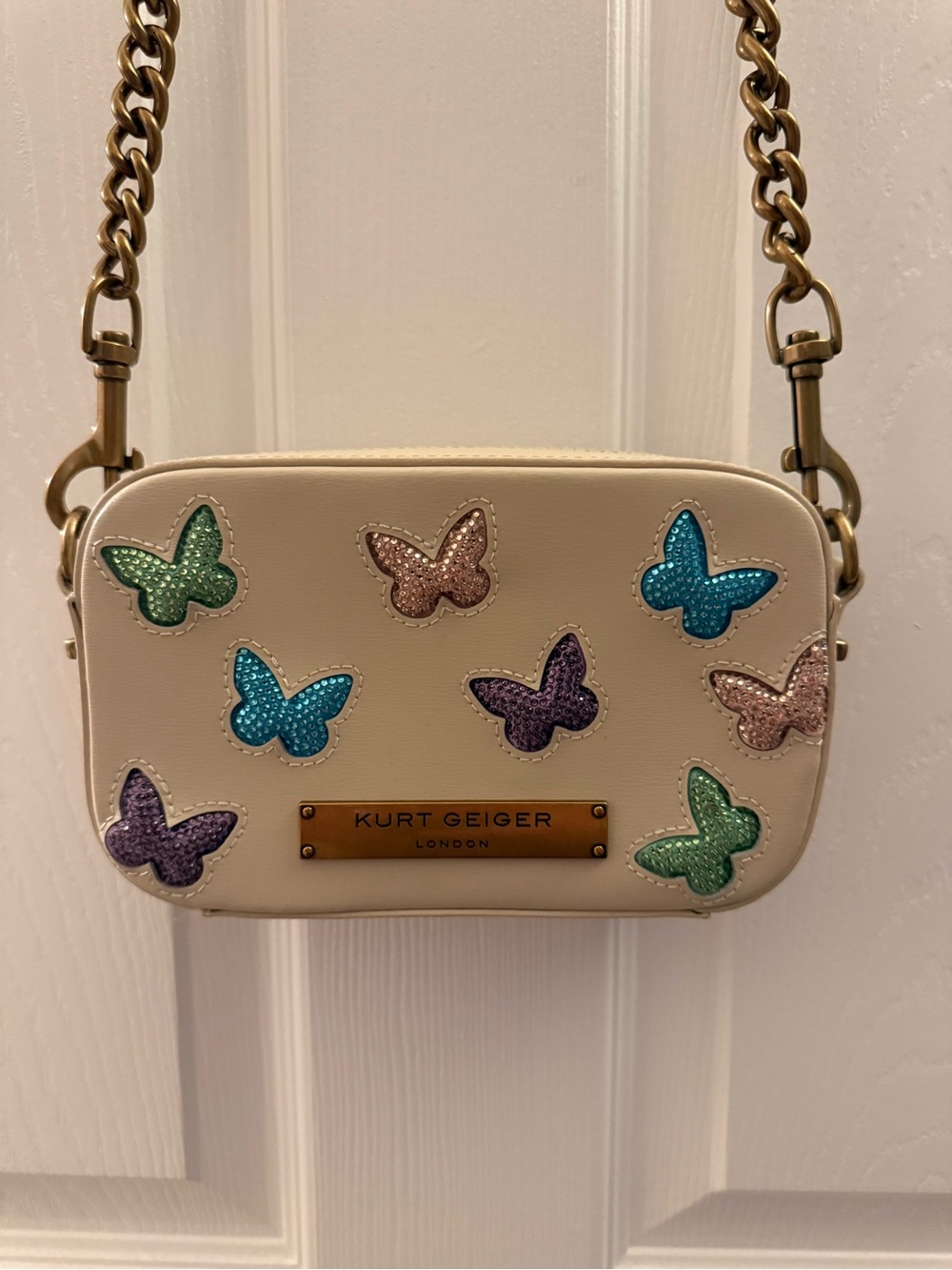 Kurt Geiger Cream Crossbody with Multicolor Butterfly Appliqués - Picture 4 of 9